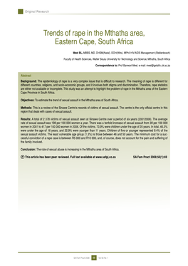 Trends of Rape in the Mthatha Area, Eastern Cape, South Africa