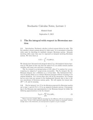 Stochastic Calculus Notes, Lecture 1