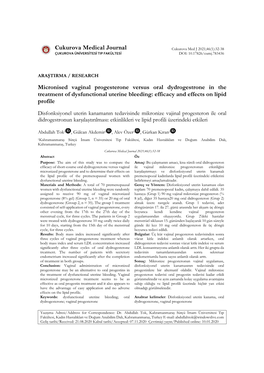 Cukurova Medical Journal Micronised Vaginal Progesterone Versus Oral