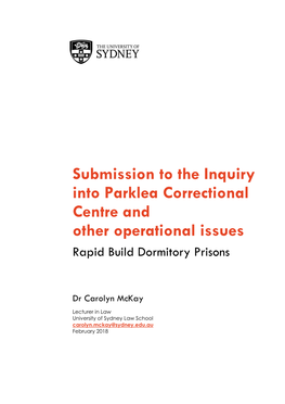 Submission to the Inquiry Into Parklea Correctional Centre and Other Operational Issues Rapid Build Dormitory Prisons