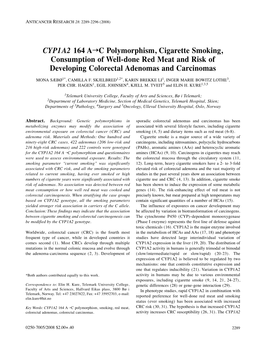 CYP1A2 164 a C Polymorphism, Cigarette Smoking, Consumption of Well-Done Red Meat and Risk of Developing Colorectal Adenomas and Carcinomas MONA SÆBØ 1* , CAMILLA F