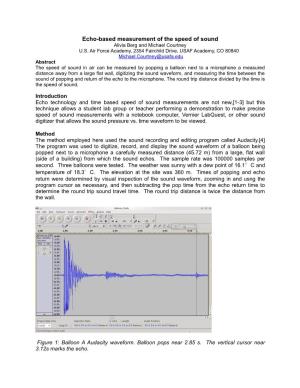 Echo-Based Measurement of the Speed of Sound Alivia Berg and Michael Courtney U.S