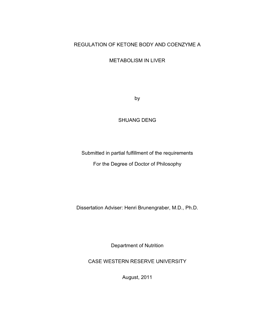 Regulation of Ketone Body and Coenzyme a Metabolism in Liver