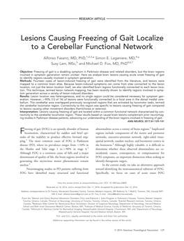 Lesions Causing Freezing of Gait Localize to a Cerebellar Functional Network