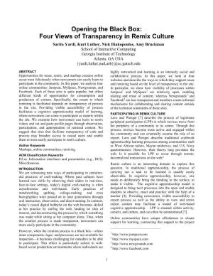Opening the Black Box: Four Views of Transparency in Remix Culture