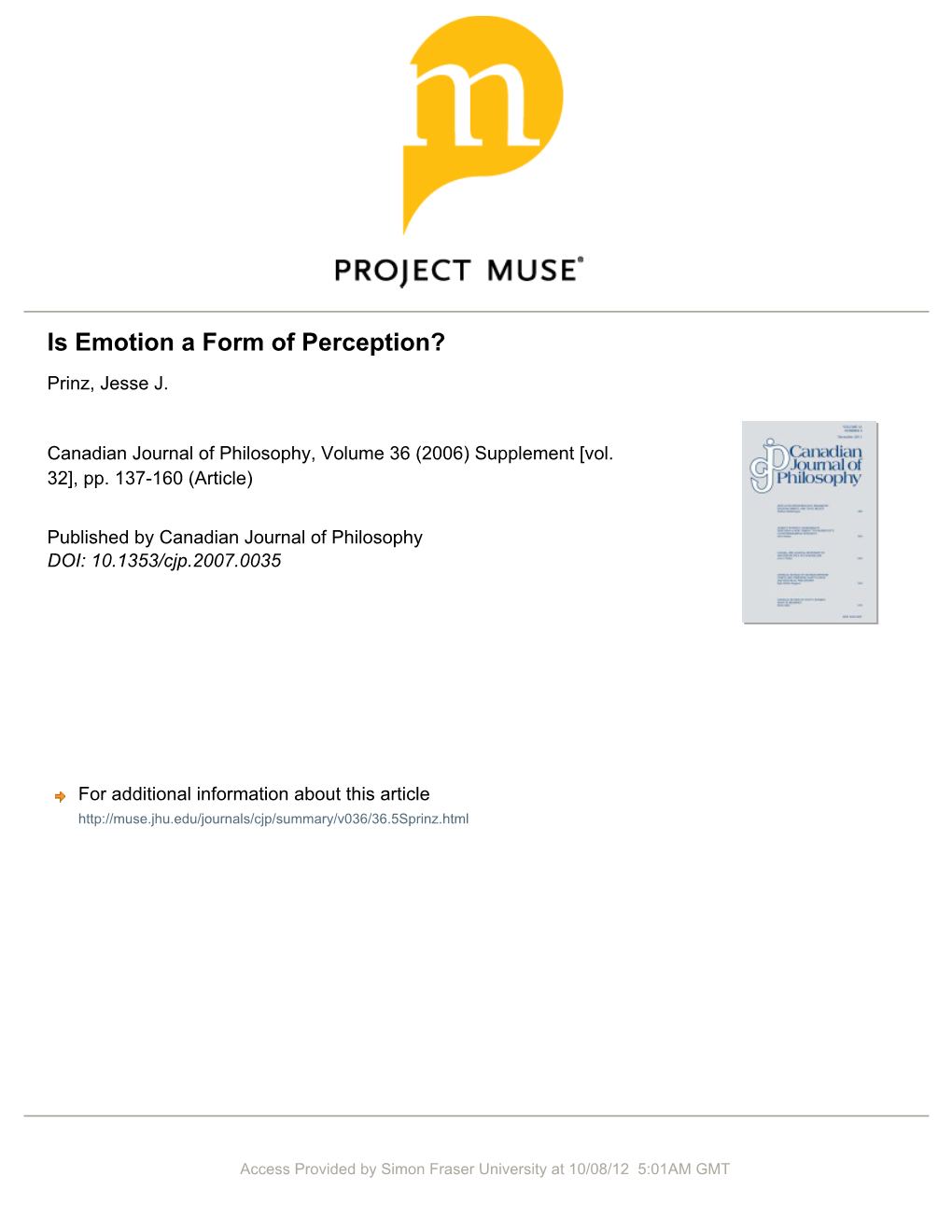 Is Emotion a Form of Perception?