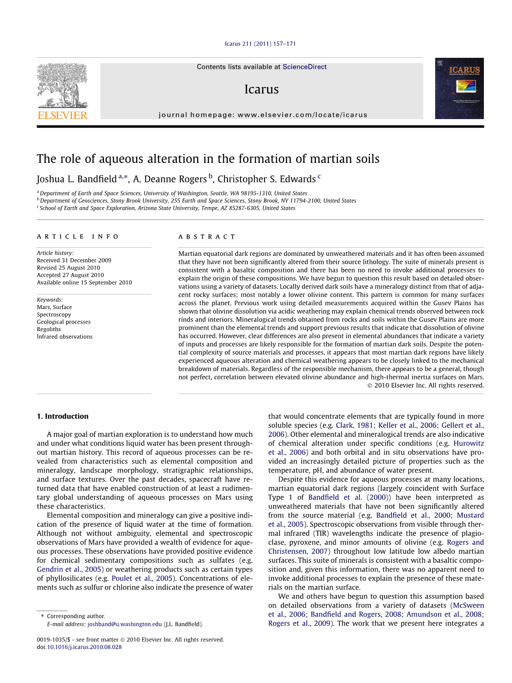 The Role of Aqueous Alteration in the Formation of Martian Soils ⇑ Joshua L