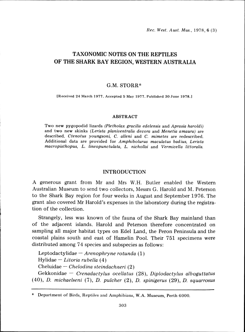 TAXONOMIC NOTE on the REPTILES of the SHARK BAY REGION, WESTERN AUSTRALIA Download 1.58 MB