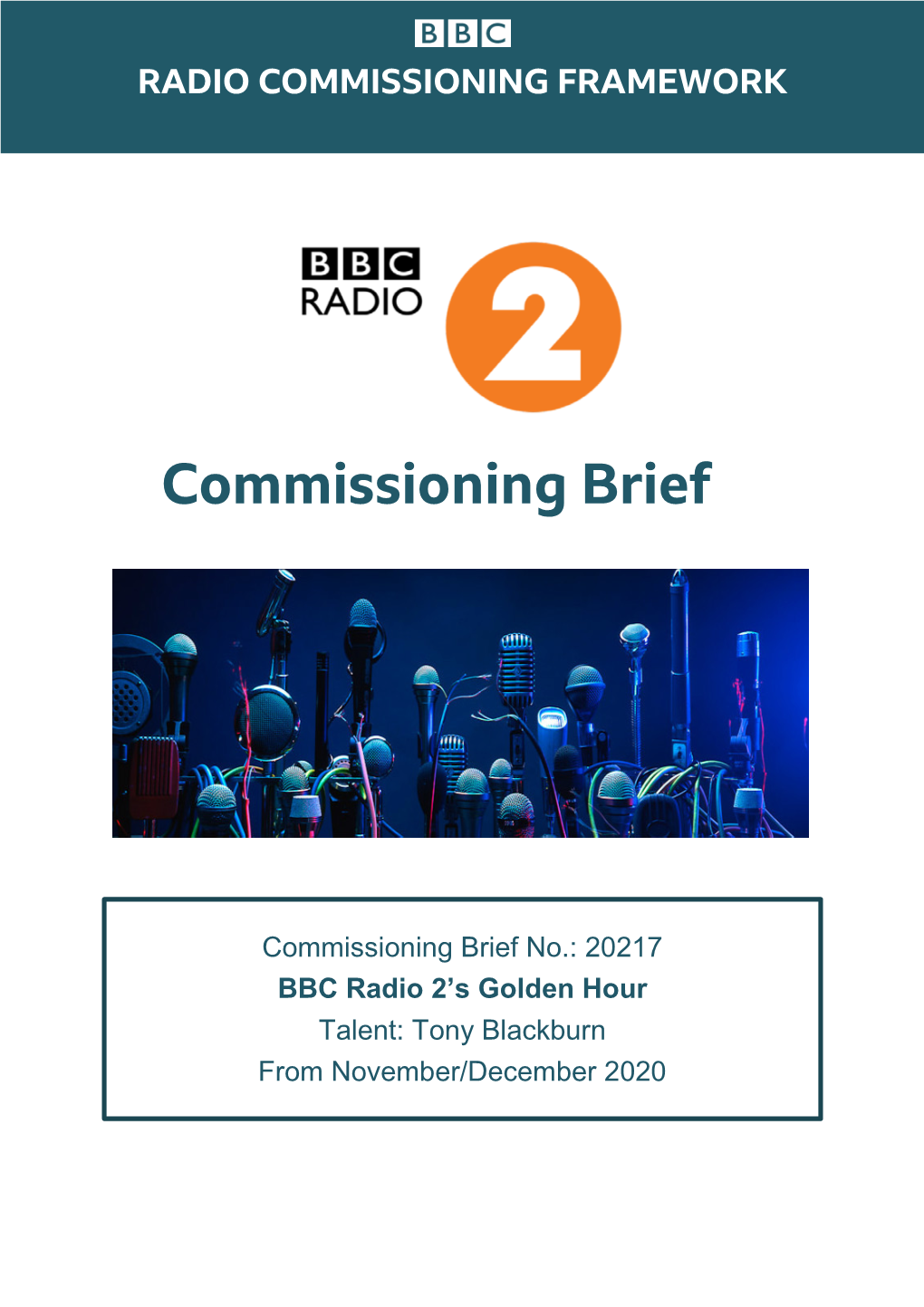 Commissioning Brief No.: 20217 BBC Radio 2'S Golden Hour Talent