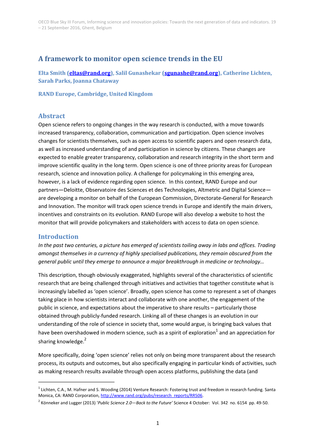 A Framework to Monitor Open Science Trends in the EU