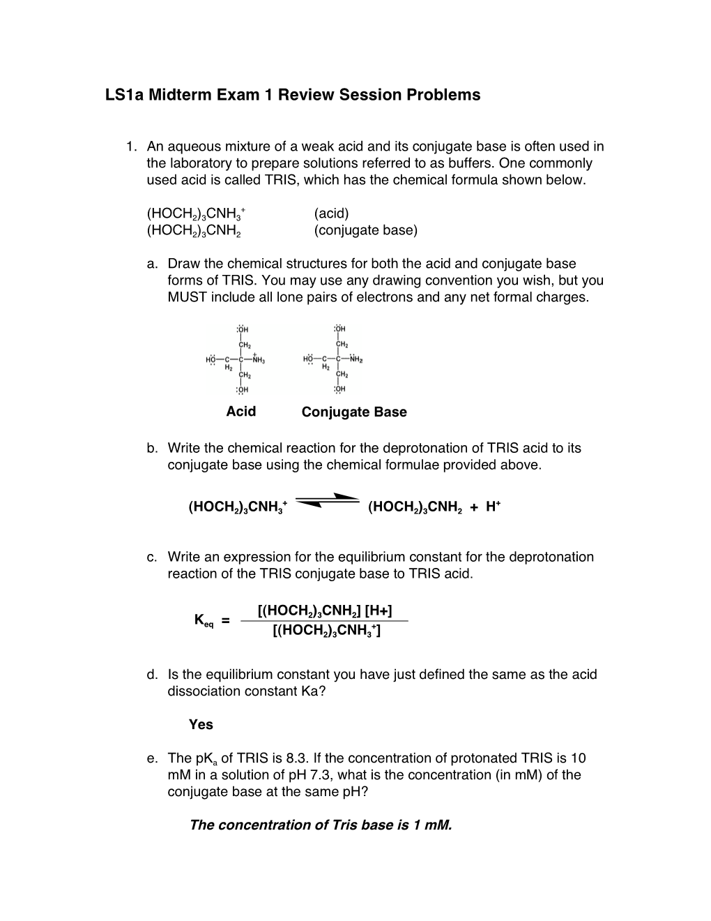 Ls1a Midterm Exam 1 Review Session Problems