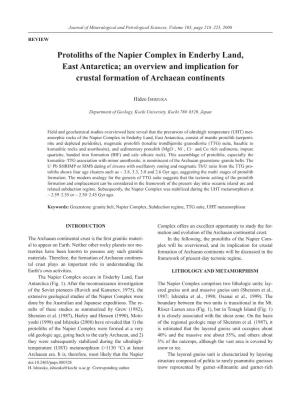 Protoliths of the Napier Complex in Enderby Land, East Antarctica; an Overview and Implication for Crustal Formation of Archaean Continents