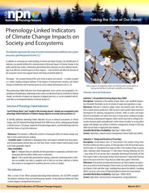 Phenology-Linked Indicators of Climate Change Impacts on Society and Ecosystems