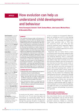 How Evolution Can Help Us Understand Child Development and Behaviour Annie Swanepoel, Daniela F