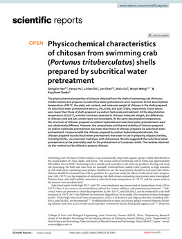 Physicochemical Characteristics of Chitosan from Swimming Crab (Portunus Trituberculatus) Shells Prepared by Subcritical Water P