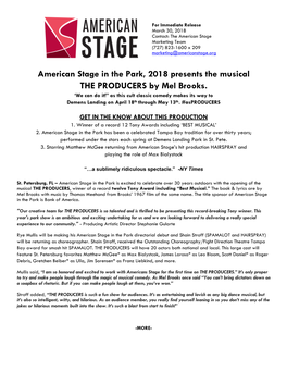 American Stage in the Park, 2018 Presents the Musical the PRODUCERS by Mel Brooks
