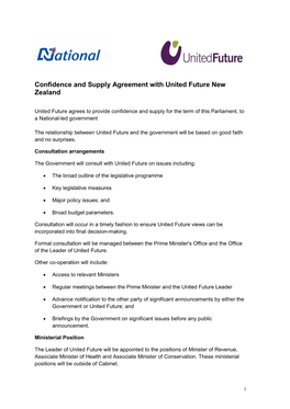 Confidence and Supply Agreement with United Future New Zealand