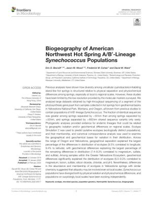 Biogeography of American Northwest Hot Spring A/B′-Lineage Synechococcus Populations