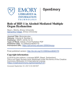 Role of HIF-1 in Alcohol-Mediated Multiple Organ Dysfunction Niya L