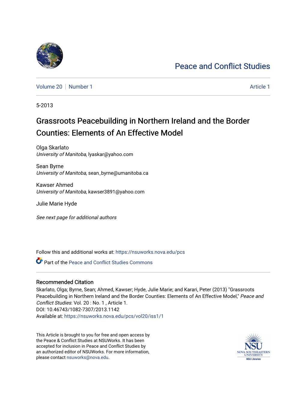 Grassroots Peacebuilding in Northern Ireland and the Border Counties: Elements of an Effective Model