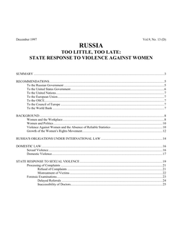 Russia Too Little, Too Late: State Response to Violence Against Women