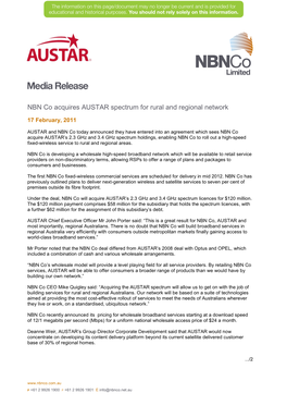 NBN Co Acquires AUSTAR Spectrum for Rural and Regional Network