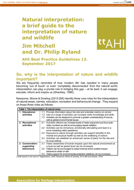 A Brief Guide to the Interpretation of Nature and Wildlife Jim Mitchell And