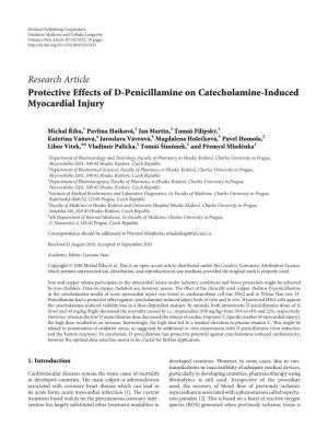 Protective Effects of D-Penicillamine on Catecholamine-Induced Myocardial Injury