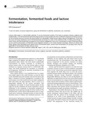 Fermentation, Fermented Foods and Lactose Intolerance