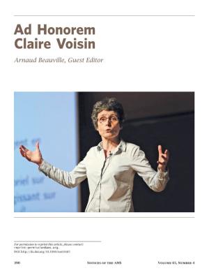 Ad Honorem Claire Voisin Arnaud Beauville, Guest Editor