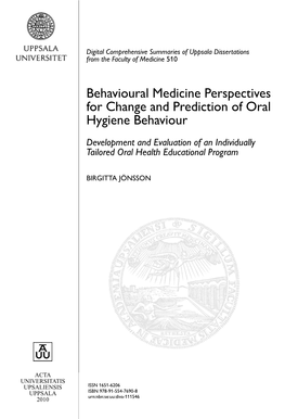 Behavioural Medicine Perspectives for Change and Prediction of Oral
