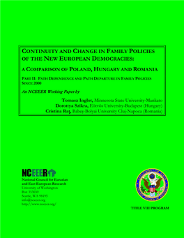 Continuity and Change in Family Policies of the New European Democracies: a Comparison of Poland, Hungary and Romania