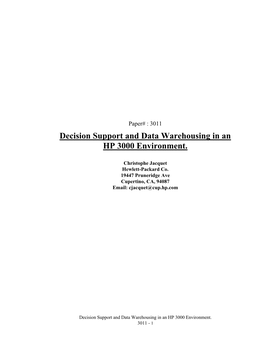 Decision Support and Data Warehousing in an HP 3000 Environment