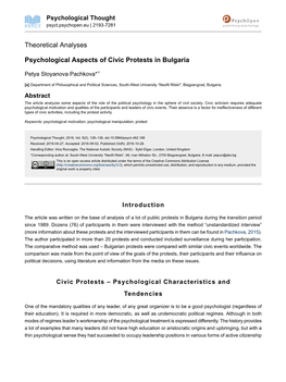 Psychological Aspects of Civic Protests in Bulgaria