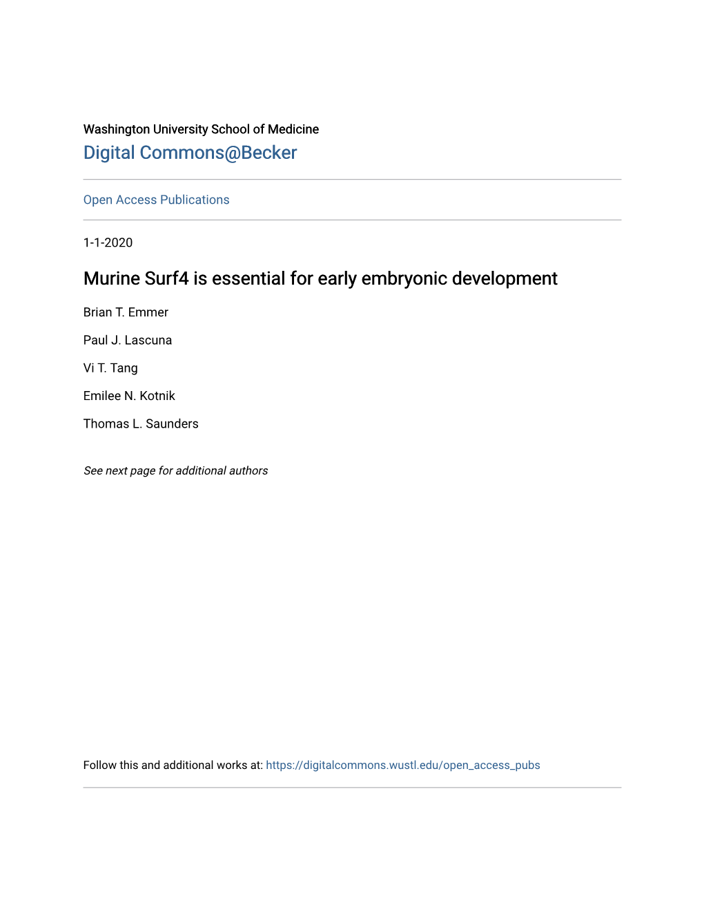 Murine Surf4 Is Essential for Early Embryonic Development