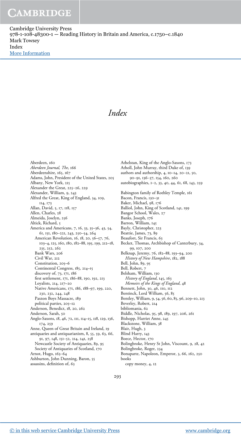 Cambridge University Press 978-1-108-48300-1 — Reading History in Britain and America, C.1750–C.1840 Mark Towsey Index More Information