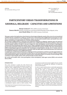 Participatory Urban Transformations in Savamala, Belgrade - Capacities and Limitations