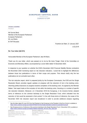 Letter from the ECB President to Mr Gunnar