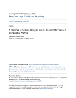 A Roadmap to Revising Ethiopia's Gender Discriminatory Laws: A