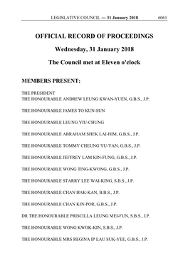 OFFICIAL RECORD of PROCEEDINGS Wednesday, 31