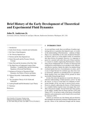 Brief History of the Early Development of Theoretical and Experimental Fluid Dynamics