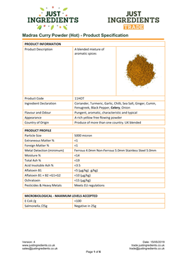 Madras Curry Powder (Hot) - Product Specification