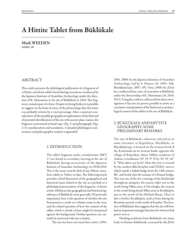 Mark WEEDEN, a Hittite Tablet from Büklükale 19