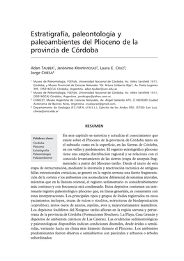 Estratigrafía, Paleontología Y Paleoambientes Del Plioceno De La Provincia De Córdoba