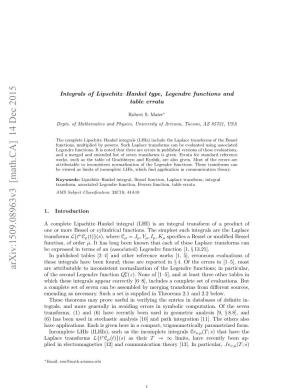 Integrals of Lipschitz-Hankel Type, Legendre Functions, and Table Errata