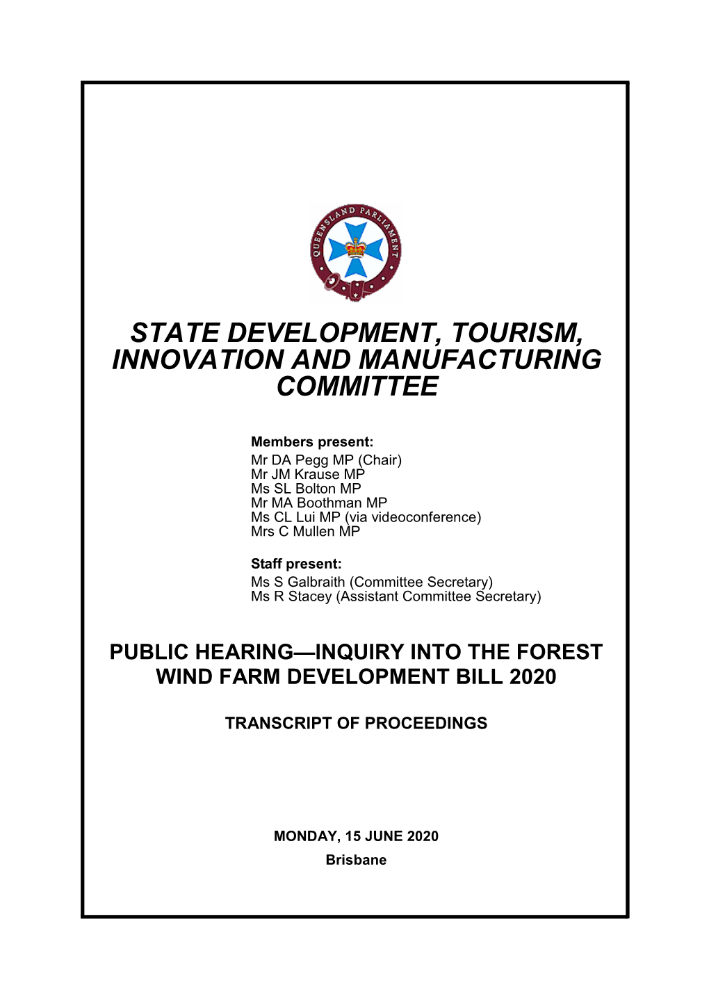 Inquiry Into the Forest Wind Farm Development Bill 2020