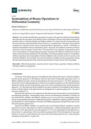 Isomorphism of Binary Operations in Differential Geometry