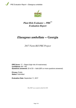 PRE Evaluation Report for Elaeagnus Umbellata