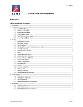 Credit Product Conventions Contents