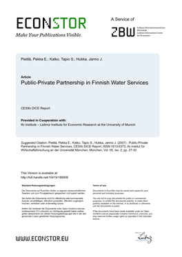 Public-Private Partnership in Finnish Water Services